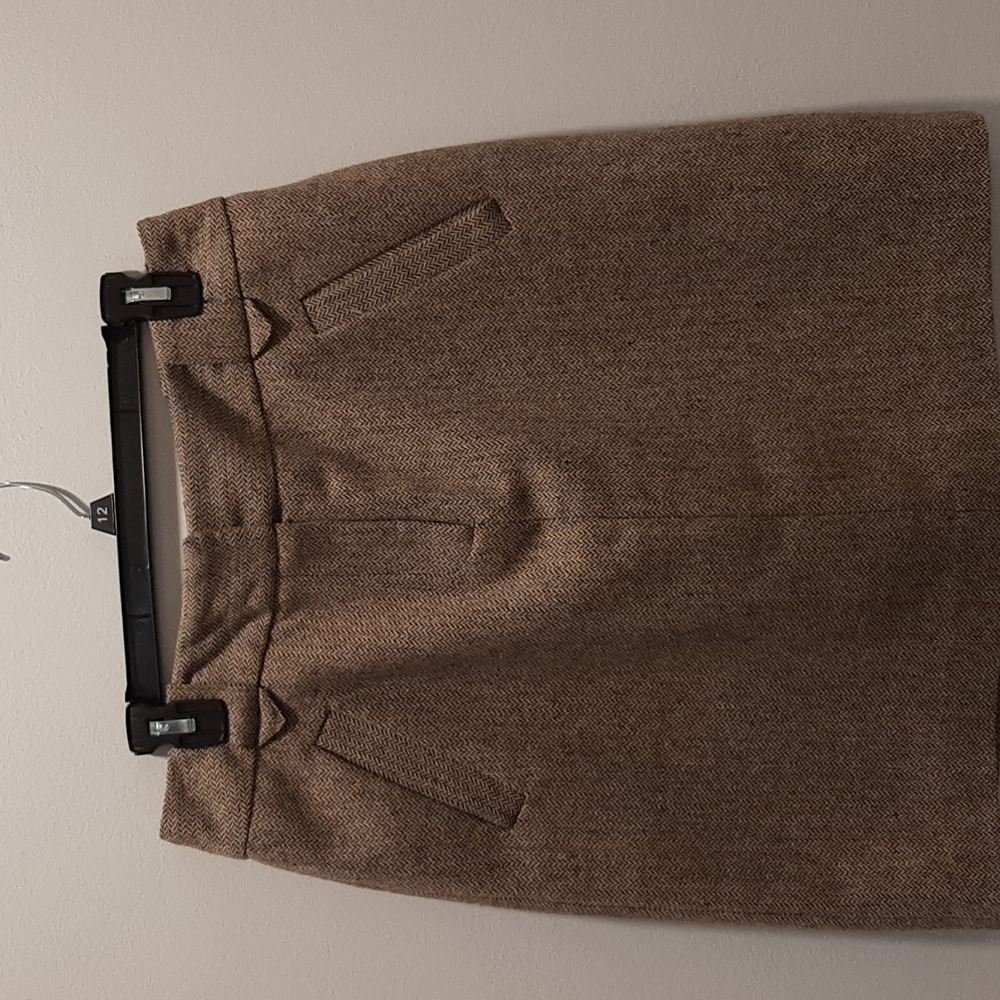 Brown/Tan Tweed Knee Length Wool Skirt, Size 8